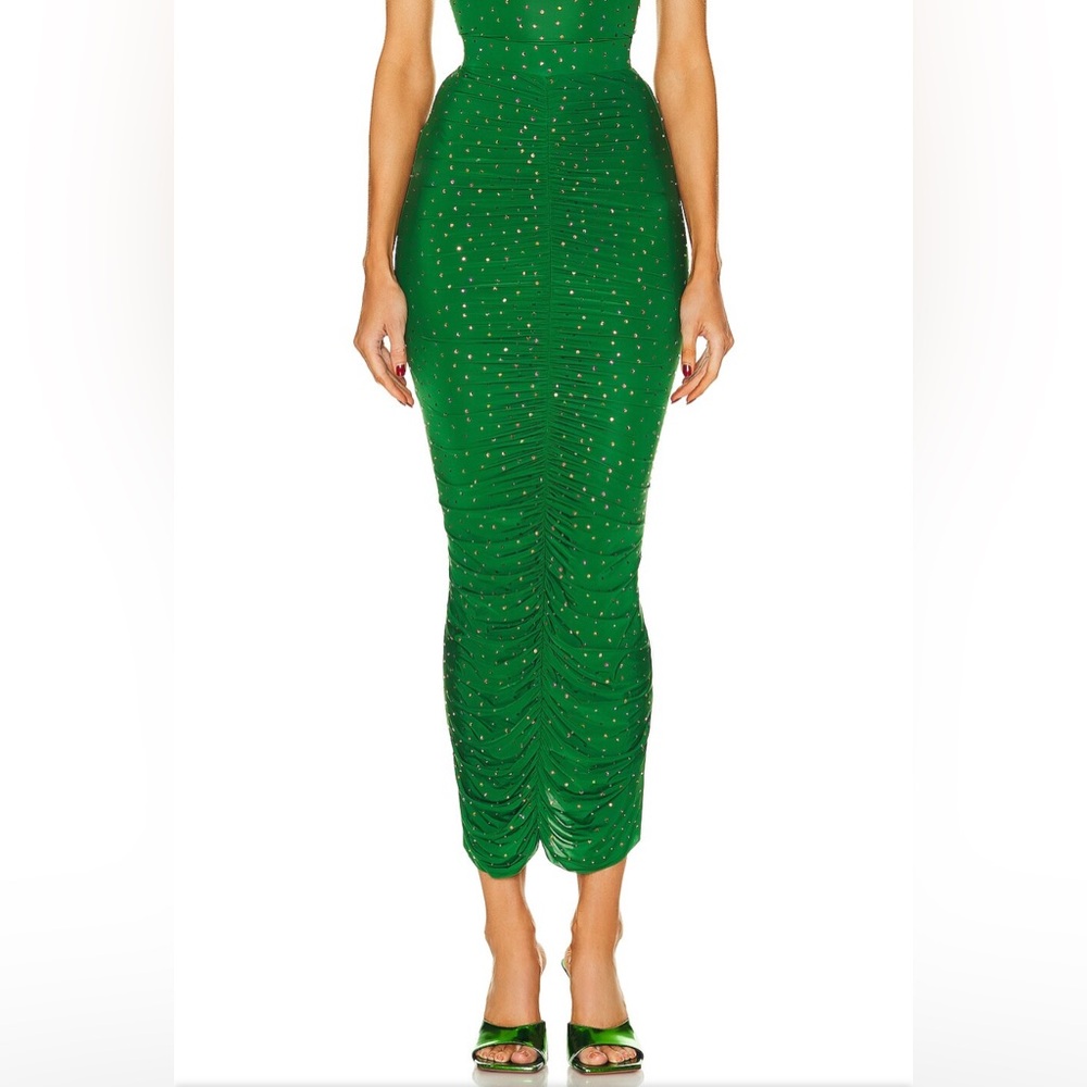 New NWT Alex Perry Ruched Crystal Skirt in Emerald embellished ruched bodycon - Picture 13 of 15